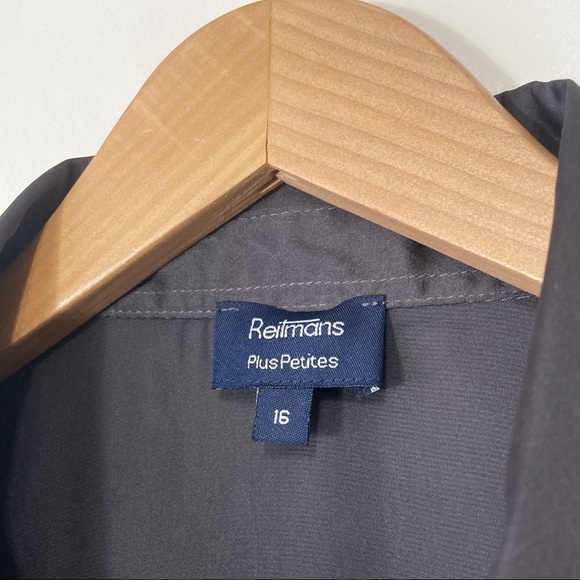 Reitmans Pewter Button Down Short Sleeve Belted Blouse Size Petite 16 - Picture 12 of 16